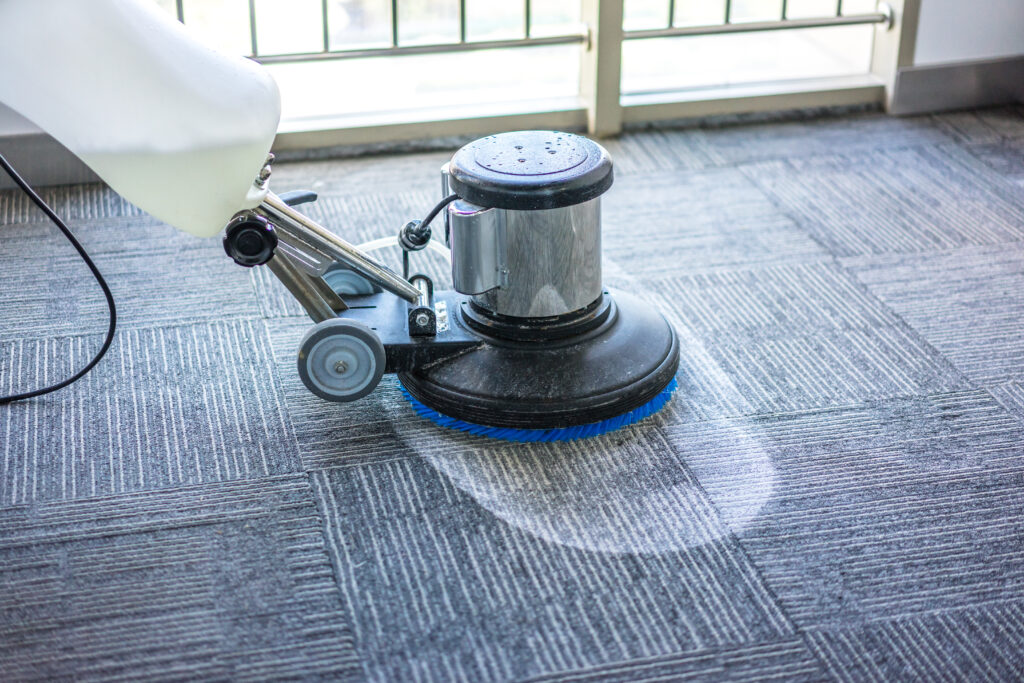 Commercial carpet cleaning by Carpet Care Pros in an office, emphasizing professionalism and a clean environment.